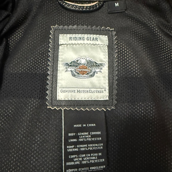 Harley-Davidson Women's Black and Cream Leather Jacket with Gold Accents - Picture 6 of 7